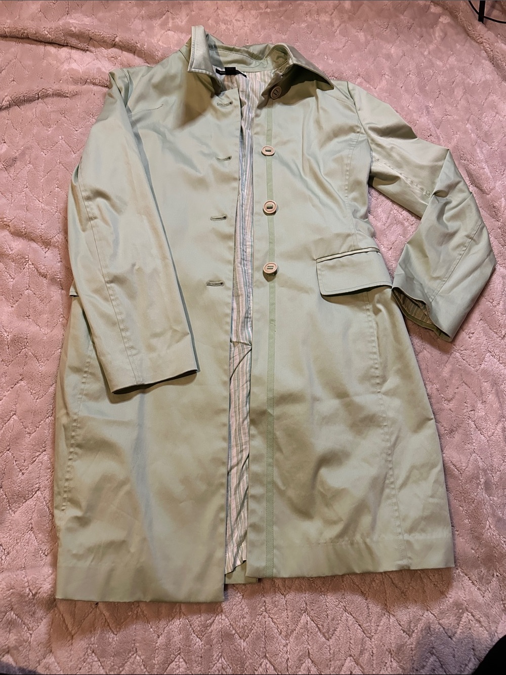 Kenneth Cole Light Green Single-Breasted Trench Coat